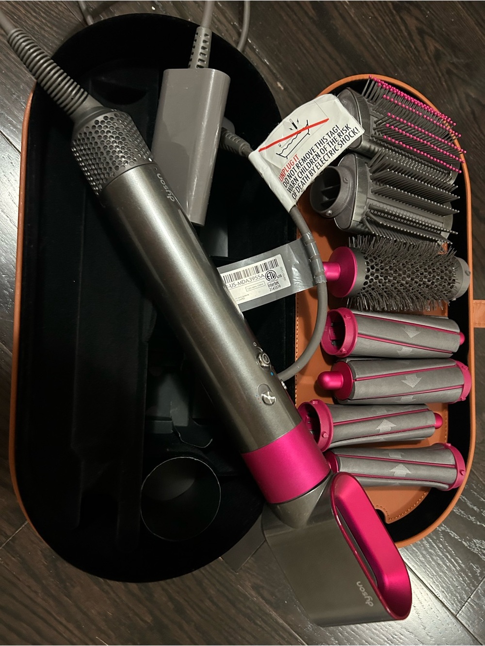 Dyson Airwrap Complete Styler HS01 Nickel Fuchsia Hair Dryer Set w/ Leather Case